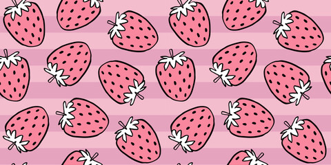 Vector seamless pattern with strawberry, bows and ribbons. Hand drawn trendy pattern for background, print, scrapbook, fabric, textile design.