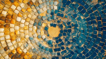 Fototapeta premium Digital security concept, abstract shapes in gold and blue, data protection theme, light patterns and textures create depth.