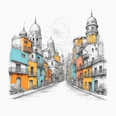 Hand-Drawn Cityscape Art in Bright and Lively Colors
