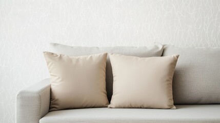 Beige Pillows on Gray Patterned Sofa in Modern Living Room