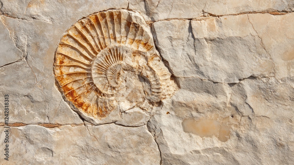 Poster Ammonite Fossil Embedded In Ancient Rock Formation