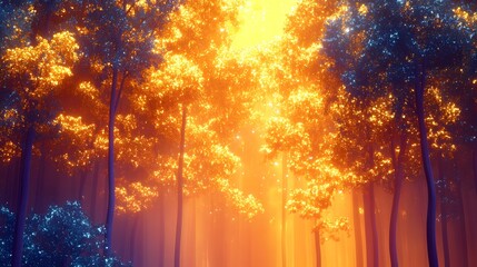 Fototapeta premium a dense deciduous forest with golden textures