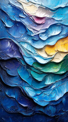 Abstract background of blue, yellow and brown layers of paint on the wall