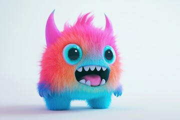 Colorful Furry Monster With Horns Showing Teeth