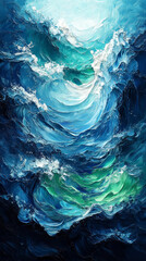 Abstract blue ocean wave background. Fantasy fractal texture, oil color painting.