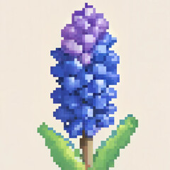 Fototapeta premium Muscari (grape hyacinth) flower in pixel art style on light background for cross stitch pattern