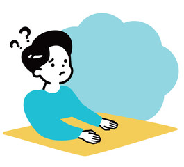 悩む小学生：塾の授業で苦手科目に困る無気力な男の子が懸命に悩み考える様子_吹き出し付き