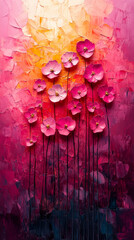 Abstract oil painting background. Colorful flowers on canvas. Modern art.