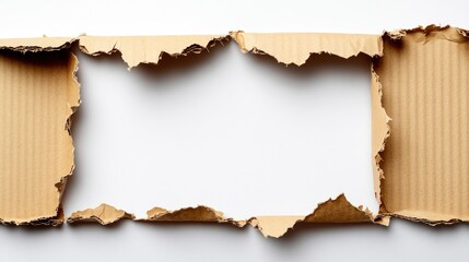 Ripped Cardboard Frame on White Background