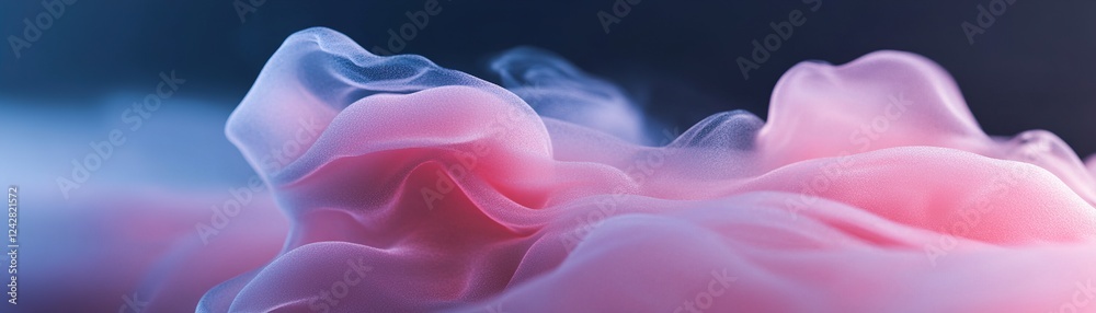 Poster swirls of red and pink neon-colored smoke gracefully diffuse over a dark background, creating a sens