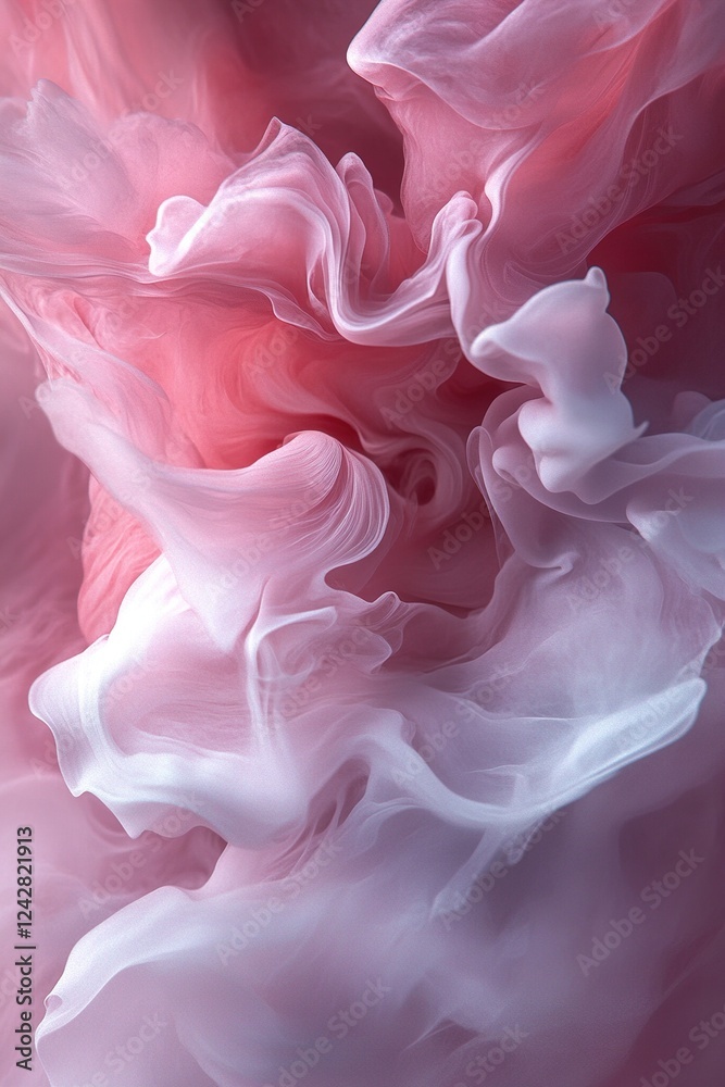 Poster softly diffused swirls of red and pink neon colors move dynamically over a dark backdrop, leaving am