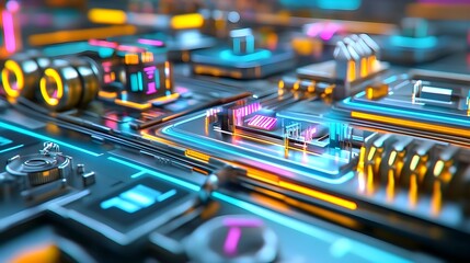 futuristic tech circuit board neon glow - cyberpunk aesthetics