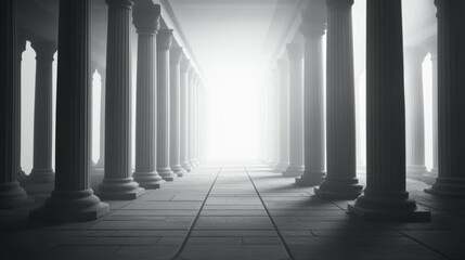 Colonnade pathway, light at end, ancient architecture, hope concept