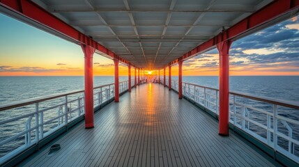Sunset ocean cruise ship deck walkway travel