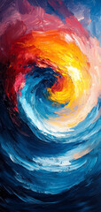 Abstract watercolor background with blue, orange, red and yellow colors