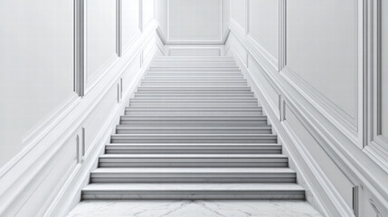 Fototapeta premium Elegant white staircase in historic building with intricate details, showcasing classic architecture and sense of grandeur. light enhances beauty of design