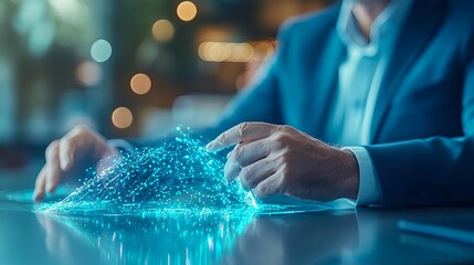 futuristic businessman analyzing data network - futuristic technology