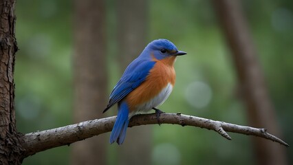 Fototapeta premium Vibrant Blue and Orange Bird on Branch