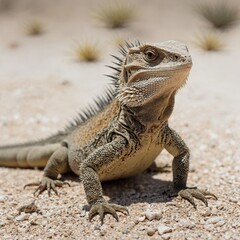 Obraz premium A desert lizard with a rough, spiny body, resting against a white background.