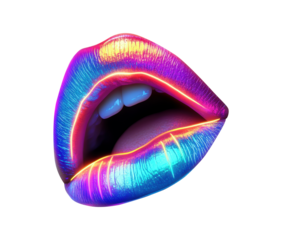 Vibrant neon lips with glossy multicolor finish on caucasian female adult
