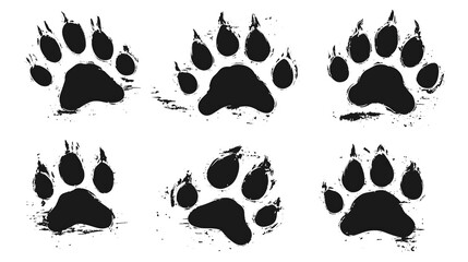 Fototapeta premium set of six black paw prints on white background 