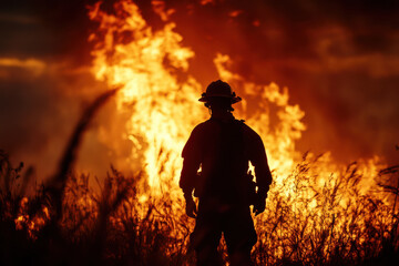 Fototapeta premium Firefighters on the Front Lines Against Raging Flames