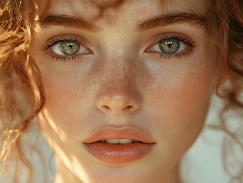 portret beauty, kobieta, miękkie światło, subtelny blask, złote tony, naturalne włosy, minimalizm, artystyczny portret, delikatność, neutralna kolorystyka, lekkość, piękno, eteryczność, fotografia bea