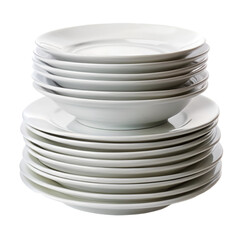Stack of white plate isolated on transparent background