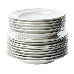 Stack of white plate isolated on transparent background