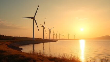 Golden sunset wind power generation
