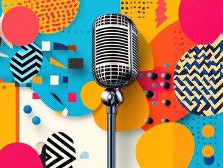 Vibrant microphone on a colorful abstract background.