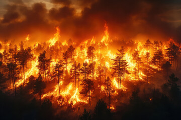Fototapeta premium Fire Tornado Forms Amid Blazing Wildfire