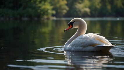 Fototapeta premium Serene Swan on a Peaceful Lake