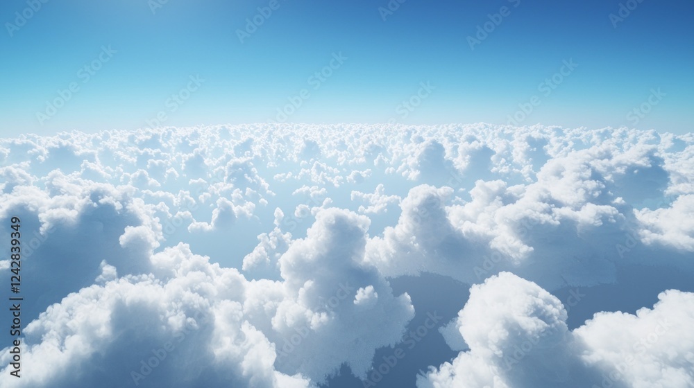Poster soft, white cumulus clouds stretch across the vast blue sky at dawn, inviting a sense of tranquility