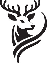 Bold Black and White Tribal-Style Majestic Deer with Intricate Antlers Vector

