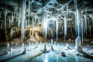 White dripping slime covers the floor of a dimly lit cave, foreboding atmosphere, stone ground, eerie ambiance, slimy substance