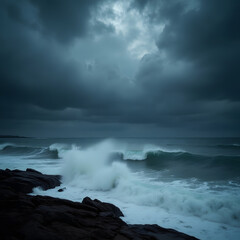 Naklejka premium Perfect for wall art, nature documentaries, adventure branding, and editorial content, this high-resolution image freezes the motion of the crashing waves with a fast shutter speed,