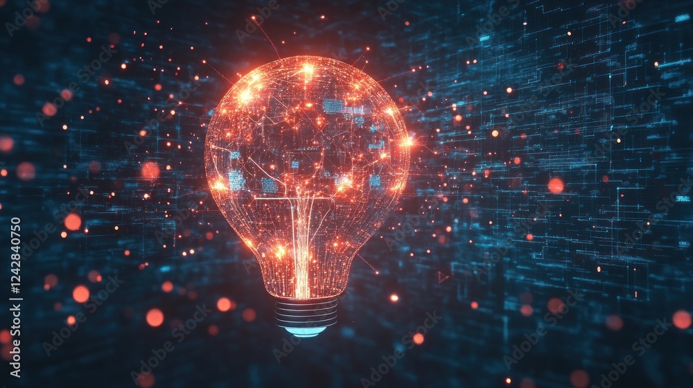 Poster illuminated digital lightbulb representing innovation and technology