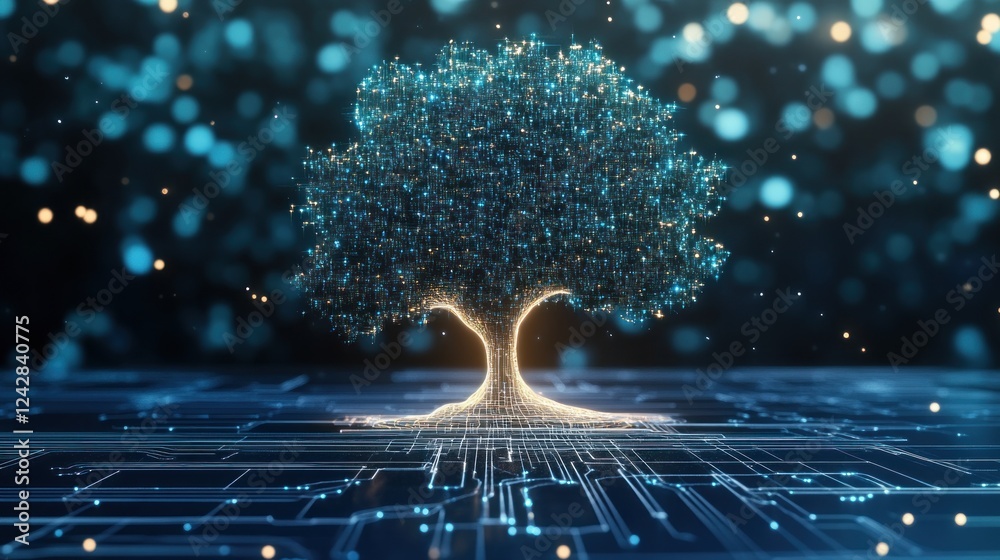 Aufkleber digital tree growing from circuit board