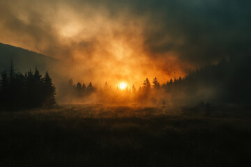 Fototapeta premium Wildfire Rages Through National Park, Destroying Wildlife Habitats