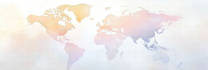 Obraz premium World map in soft pastel colors illustrating landmasses with a subtle artistic flair at dawn. Generative AI