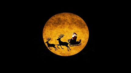 Fototapeta premium santa claus on a sleigh with reindeer silhouettes on a full moon background