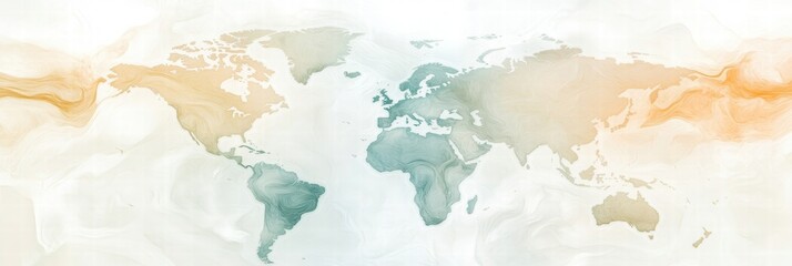 World map design with soft colors showcasing continents and ocean currents for educational or decorative purposes. Generative AI