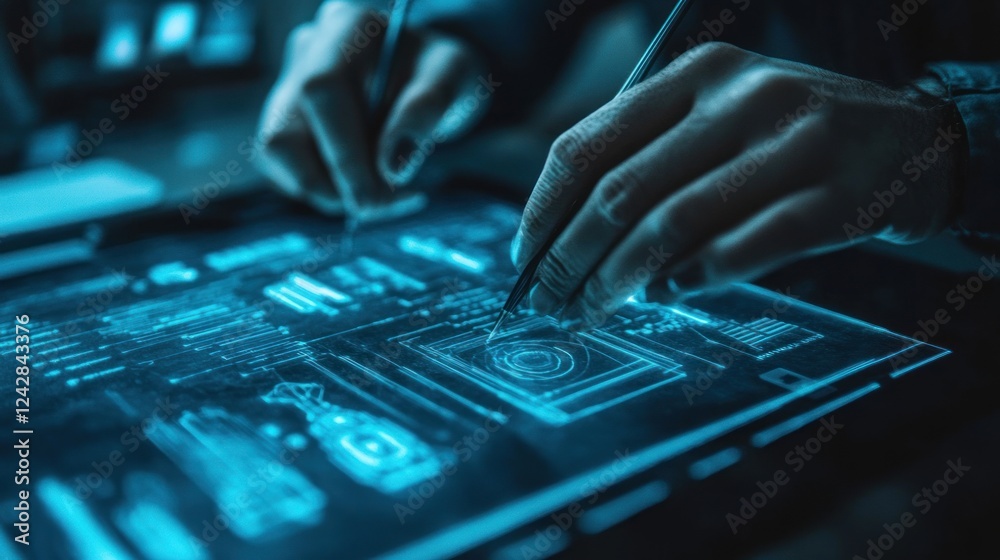 Poster hands designing futuristic technology interface