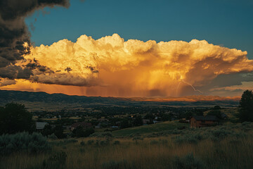 Flash of Lightning Illuminates the Stormy Night Sky