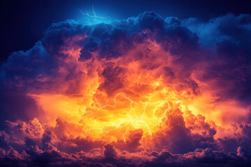 Fototapeta premium Flash of Lightning Illuminates the Stormy Night Sky