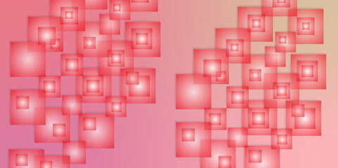 Red white banner background with square element design. A sleek pastel pink background with an array of geometric shapes. Baby pink color abstract shape background presentation design.