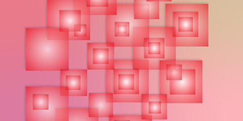 Obraz premium Red white banner background with square element design. A sleek pastel pink background with an array of geometric shapes. Baby pink color abstract shape background presentation design.