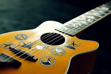 Obraz premium Guitar adorned with freedom symbols showcasing creativity and expression