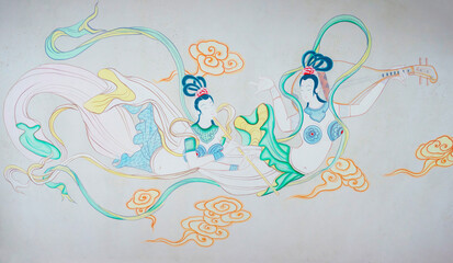 Chinese murals, flying fairies.